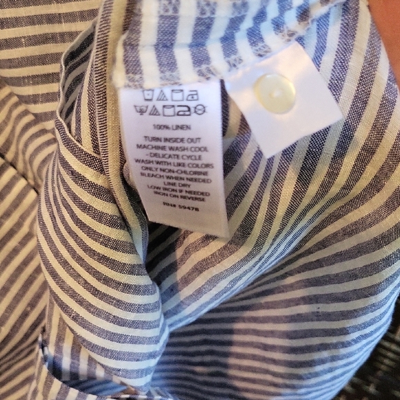 Tahari Blue and White Striped Linen Dress Or Long Top - Picture 6 of 7